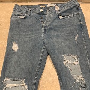 Topman heavily distressed jeans, size 32s, metallic blue